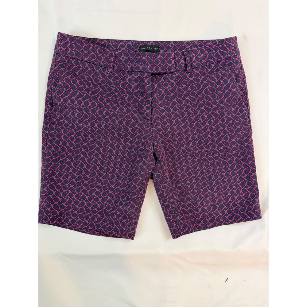 Willi Smith Womens Navy Pink‎ Geometric Quatrefoil Bermuda Shorts Size 8